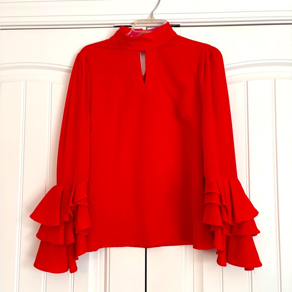 Rich red blouse with bell flutter sleeves